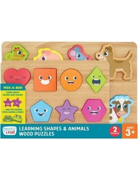 💟♡Chuckle & Roar - Jigsaw Wooden Puzzles Shapes and Animals 2 Pack